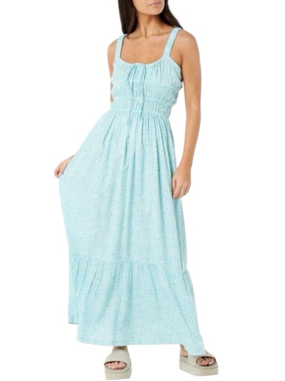RIP CURL Neon Isles Tiered Maxi Dress in a Light Blue Floral Print